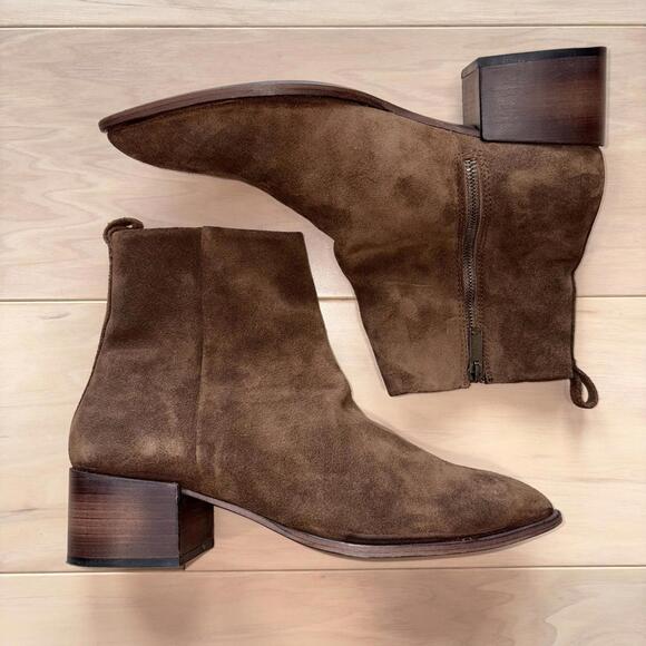 Thursday Tempo Brown Suede Heeled Boots Women’s Size 10 2 Inch Heel Dressy - Picture 3 of 8